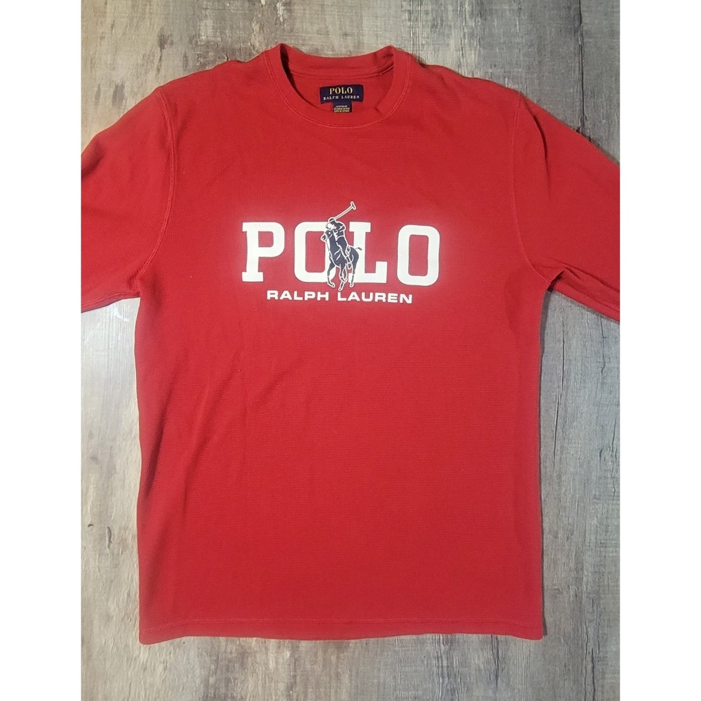 Polo Ralph Lauren Men's Large Red‎ Waffle Knit Thermal Shirt Big Logo Sleepwear